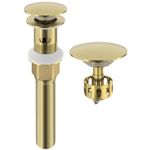 MIAOHUI Pop Up Sink Drain with Overflow, Bathroom Lavatory Vessel Vanity Sink Drain Stopper, Built-in Anti-Clogging Strainer Fits Standard American Drain Hole(1-1/2" to 1-3/4")(Brushed Gold)