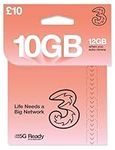 THREE 4G/5G SIM Card UK & ROAM FREE in over 70 destinations - PREPAID PAYG £10 Bundle (10GB + 2GB FREE DATA*) + Unltd Texts & Mins + International Calling Option - (Love2surf RETAIL PACK)