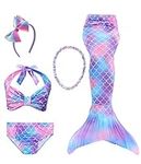 Lytxdll 5PCS Girls Mermaid Tails for Swimming for Girls Princess Bikini Swimmable Kids Mermaid Tails for Kids Gift (D-dh48,5-6 Years)