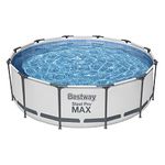 Bestway Steel Pro Max Above Ground Pool - Round Swimming Pool Set Complete with Canopy - Grey Wood Effect - 12ft