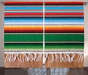 Ambesonne Mexican Curtains, Colorful Boho Serape Pattern with Horizontal Stripes and Lines Cultures Picture, Living Room Bedroom Window Drapes 2 Panel Set, 108" X 84", Red Green