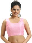 Madhu Fashion Womens Poly Raw Silk Sleeveless Stitched Saree Blouse (Light Pink; 40)