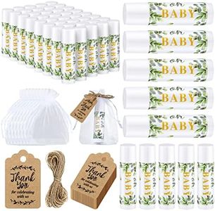 Demissle 50 Pcs Baby Shower Lip Balm Gift Set with 100 Pcs Organza Bags Baby Shower Party Favor for Guest Thank You Tag Rope Baby Shower Party Decoration Gender Reveal Souvenirs (Leaves)