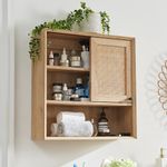 RedLemon Natural Rattan Bathroom Wall Cabinet - Modern Boho Medicine Cabinet with Sliding Door & Adjustable Shelves, Storage Cabinet Wall Mounted for Kitchen, Dining Room, Bathroom