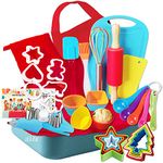 Kids Cooking Baking Gift Set with Recipe Cooking Supplies Cards - Junior Aprons Chef Hat for Girls & Boys - Real Accessories & Utensils for the Curious Child