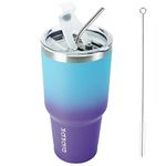 BJPKPK 30oz Color Block Tumbler With Lid And Straw,Stainless Steel Double Wall Vacuum Insulated Tumblers,Ocean Dream