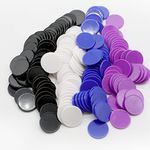 HAKITAROOM Set of 100 Opaque Plastic Learning Counters Mini Poker Chips Game Tokens with Storage Box (Black+White+Blue+Purple, 1 Inch)