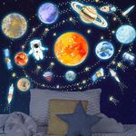 Glow in The Dark Planets and Stars Wall Decals, Luminous Astronaut Galaxy Space Rockets Wall Stickers Space Ceiling Decor for Boys Girls Bedroom Kids Baby Nursery Living Room Decoration