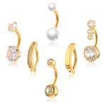 Yolev 6 Pcs Belly Button Bars Dangly Belly Button Piercing Gold Belly Button Ring Ball Stainless Steel Navel Piercing Jewelry Men Various Sizes Round Pearl Diamond