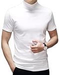 Ophestin Men's Casual T Shirt Slim Fit Basic Tops Knitted Thermal Turtleneck Pullover Sweater Mock Turtleneck Shirts White L