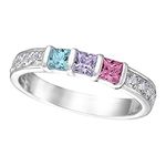 NANA Princess w/side CZs Mothers rings 1 to 6 Simulated Birthstones - Sterling Silver - Size 7