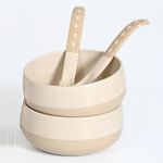 Eha Earth-Friendly Small Soup Bowls With Spoons|250 Ml|Made With Bamboo Fibers & Rice Husk|Microwave Safe Bowl|Serving Bowl Set Of 2|Sand Castle, Beige - Solid