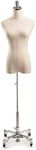 Female Display Dress Form Mannequin in Natural Canvas on Metal Rolling Base by TSC-Medium-Chrome