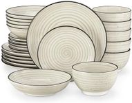 vancasso 24 Pieces Dinnerware Sets Bonbon Beige Dish Set for 6, Plates and Bowls Sets, Double-sided Handpainted Spirals Pattern Kitchen Dishes Dining Ware Set, Microwave & Dishwasher Safe