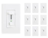 Cloudy Bay in Wall Dimmer Switch with Green Indicator, for LED Light/CFL/Incandescent,3-Way Single Pole Dimmable Slide,600 Watt max,Cover Plate Included,White,10 Pack