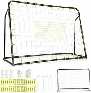 Costway 2-in-1 Kids Soccer Rebounder & Soccer Goal, 1.9m x 1.2m Angle-Adjustable Soccer Goal Set w/Rebound Net & Soccer Net, Robust Metal Frame, Soccer Training for Kids Aged 6+ Years Old (Black)