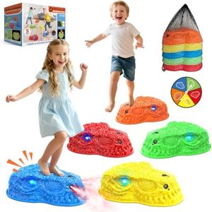 Dinosaur Mist, Light & Sound Stepping Stones for Kids; Durable Non-Slip Sensory Balance Stones with 5 Rechargeable Batteries; Indoor & Outdoor Obstacle Course Toy Gift for Toddlers & Kids Ages 3+