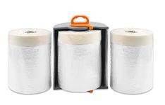 ROLLINGDOG Pre-Taped Dust Sheet Roll - Masking Film with Plastic Dust Sheet 4PCS 30M * 0.55M and Convenient Reusable Dispenser