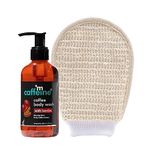 mCaffeine Coffee Body Wash & Bath Glove Combo for Exfoliation & Tan Removal | Energizing Berry Fragrance Shower Gel & Loofah Glove Combo For All Skin Types | Pack of 2