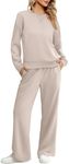 Jescakoo Womens 2 Piece Sweatsuit Outfit 2024 Fall Long Sleeve Pullover Lounge Set Casual Gym Tracksuit S-XXL Light Khaki Size L