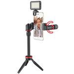 Boya BY-VG350 Smartphone Video Rig with MM1+ Microphone, LED light, Mini Tripod, Extension Tube and Video Microphone Compatible with iPhone and Android - for YouTube, TIK Tok, Facebook, Vlogging