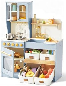 Tiny Land Play Kitchen for Kids with Enhanced Storage – Modern Toddler Kitchen Playset with Stove, Sink & Accessories, Organized Wooden Toy Kitchen, Ideal for Toddlers