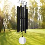 ASTARIN Large Wind Chimes Outdoor Deep Tone,45Inch Sympathy Wind Chimes with 6 Tubes Tuned Relaxing Melody,Memorial Wind Chimes Large for Mom,Garden Decor,Black