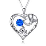 Mum Necklace Sterling Silver Love Heart Lucky Elephant Necklace with Birthstone Crystals, Birthday Mothers Day Jewellery Gifts for Mum from Daughter Son (Simulated Sapphire)