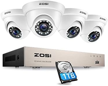 ZOSI 8CH PoE Home Security Camera System with 1TB Hard Drive,H.265+ 8 Channel 5MP NVR Recorder and 4pcs Wired 1080P Outdoor Indoor PoE IP Dome Cameras with Night Vision, Motion Alert, Remote Access