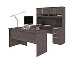 Bestar Innova U or L-Shaped Desk with Hutch, Bark Grey