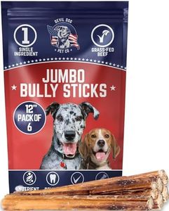 Devil Dog Pet Co. Jumbo Bully Sticks – 12 Inch, 6 Pack Dog Chews, 100% Natural, Single Ingredient, Free-Range Grass-Fed Beef – Long Lasting, Rawhide-Free Treats for Dogs