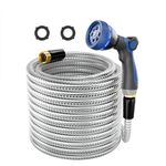 SPECILITE 1/2" 304 Stainless Steel Garden Hose, 50FT Water Pipe with Heavy Duty Metal Nozzle for Yard, Outdoor, Lawn - Flexible, Never Kink & Tangle, Puncture Resistant