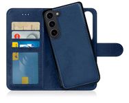 MyGadget Flip Case for Samsung Galaxy S24 - Magnetic PU Leather 2 in 1 Wallet Cover w | Card Slots & Detachable Back Slim TPU Bumper Shell Dark Blue