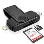 USB C Lightning SD Card Reader for iPhone 15 iPad Mac - 2 in 1 Micro SD/SD Card Adapter(Read Two Cards simultaneously), Portable Digital Camera Adapter Memory Card Reader, Plug and Play