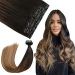 SURNEL Seamless Clip in Hair Extensions 22 inch Natural Black to Chocolate Brown and Caramel Blonde Invisible Clip in Hair Extensions Human Hair Clip in Extensions 4pcs 11 Clips 105g (#1B/4/27-22'')