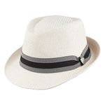 Dorfman Pacific Hats Matte Toyo Straw Trilby Hat with Striped Band - Ivory Large