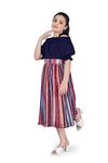 Fashion Dream Girl’s Navy Blue Lycra Top with Accordion Pleated Georgette Skirt Clothing Set(NavyBlue_9-10 Yrs)