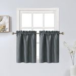 Home Queen Blackout Rod Pocket Tier Curtains for Small Window, Short Room Darkening Basement Curtains, Cafe Drapes, 2 Panels, 26 W x 36 L Inch Each, Charcoal