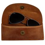 CestAntiQ, Leather Sunglasses Case, Genuine Leather Eyeglass Case, Reading Glasses Case for Men & Women, Tan, 6x3inches