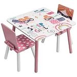 EUGAD Children Table & Chair Sets Pink Desk Table with 2 Chairs Stools Set for Preschoolers Kids Study Activity Wooden