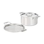 All-Clad D5 5-Ply Brushed Stainless Steel Stockpot with lid and Strain & Splatter Guard, 8-Quart, Induction, Oven & Broiler Safe up to 600°F, Cookware, Pots and Pans, Kitchen Essential, Silver