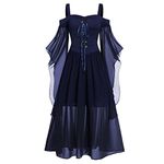 Halloween Dresses for Women Clearance,Ladies Gothic Vintage Off Shoulder Corset Dress Elegant A-line Swing Evening Dress Lace Up Butterfly Sleeve Mesh Sling Cocktail Dresses Medieval Dresses S-5XL