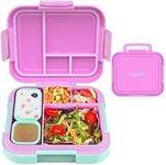 CAPERCI Bento Lunch Box for Kids, Large 4.8 Cups Bento Box Kids, 4 Compartments, Portable Handle, 2 Sauce Box, Lunch Container for chool Work, Microwave/Dishwasher Safe (Orchid/Light Cyan)