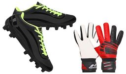 Nivia Raptor Torrido Football Gloves, (Black/Red, M) Synthetic Airstrike Football Stud for Kids (Black) UK-10