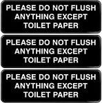 Excello Global Products Please Do Not Flush Anything Except Toilet Paper Sign: Easy to Mount Informative Plastic Sign with Symbols 9"x3", Pack of 3 (Black)