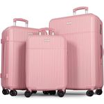 H.yeed Luggage Sets 3, ABS Hard Shell Lightweight Trolley Travel Suitcase Set with 4 Spinner Wheels TSA Lock for Man Women, 21" + 24" + 28"-Pink