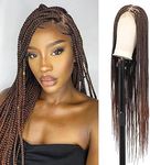 Lexqui 36" 360° HD Full Lace Braided Wigs for Women Box Braid Wig with Baby Hair Natural Triangle Knotless Braided Wigs Handmade Human Hair Blended Braided Lace Front Wig Ombre Brown