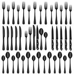 SHEUMNT 48-Piec Black Silverware Set for 8 with Steak Knives, Stainless Steel Flatware Set, Mirror Polished Cutlery Set, Tableware Set, Kitchen Utensils Set with Forks Spoons Knives