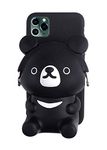 UnnFiko 3D Cartoon Pocket Case Compatible with iPhone, Black Cute Bear Purse Stand Holder, Squishy Soft Silicone Protective Phone Case for Girls Women (iPhone 11)