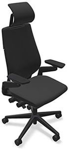 Steelcase Gesture Office Desk Chair with Headrest in Elmosoft Genuine Ebony L112 Leather Plus Lumbar Support High Black Frame